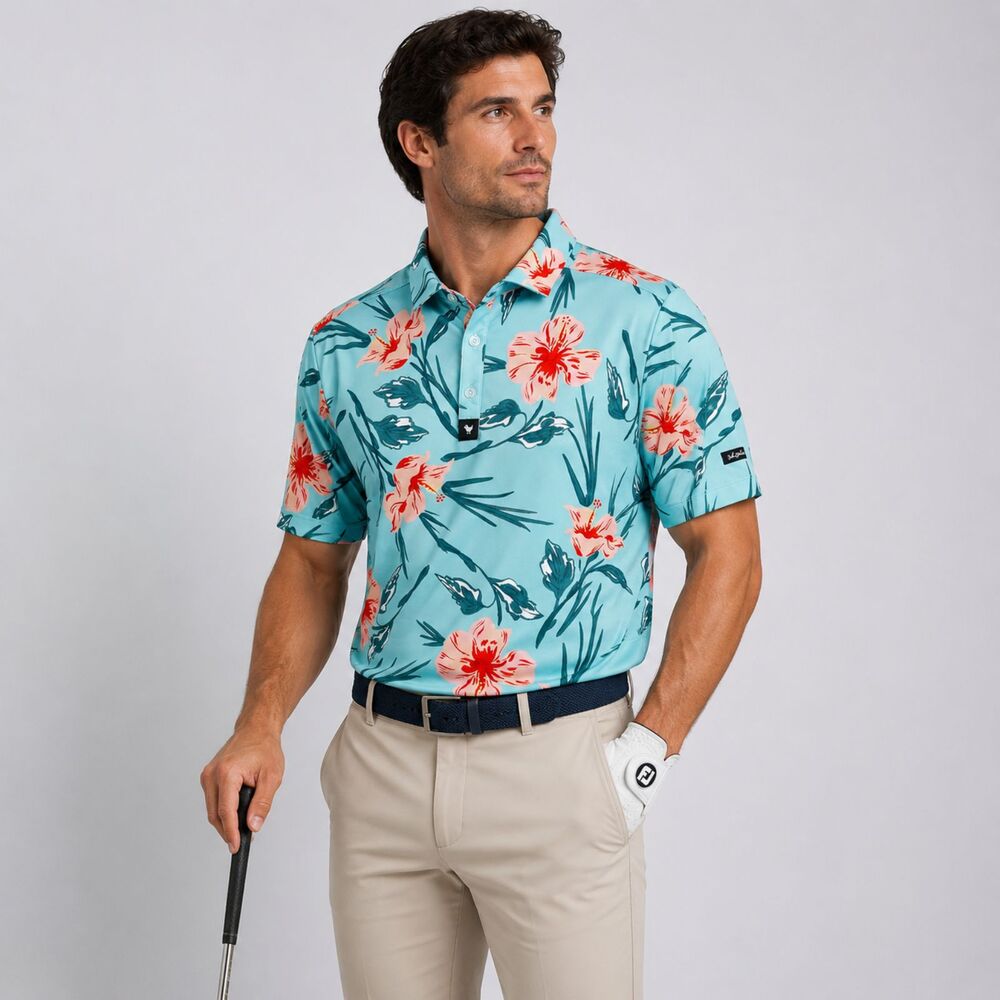 Bad Birdie Tropical Floral Golf Polo Shirt Medium - Picture 4 of 10